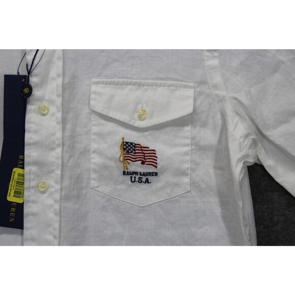 Polo Ralph Lauren USA Flag Linen Blend Button Shirt Mens Size Small NEW - Picture 4 of 8